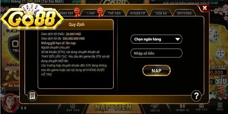 Bật mí 4 bước nạp tiền GO88 chi tiết nhất dành riêng tân thủ